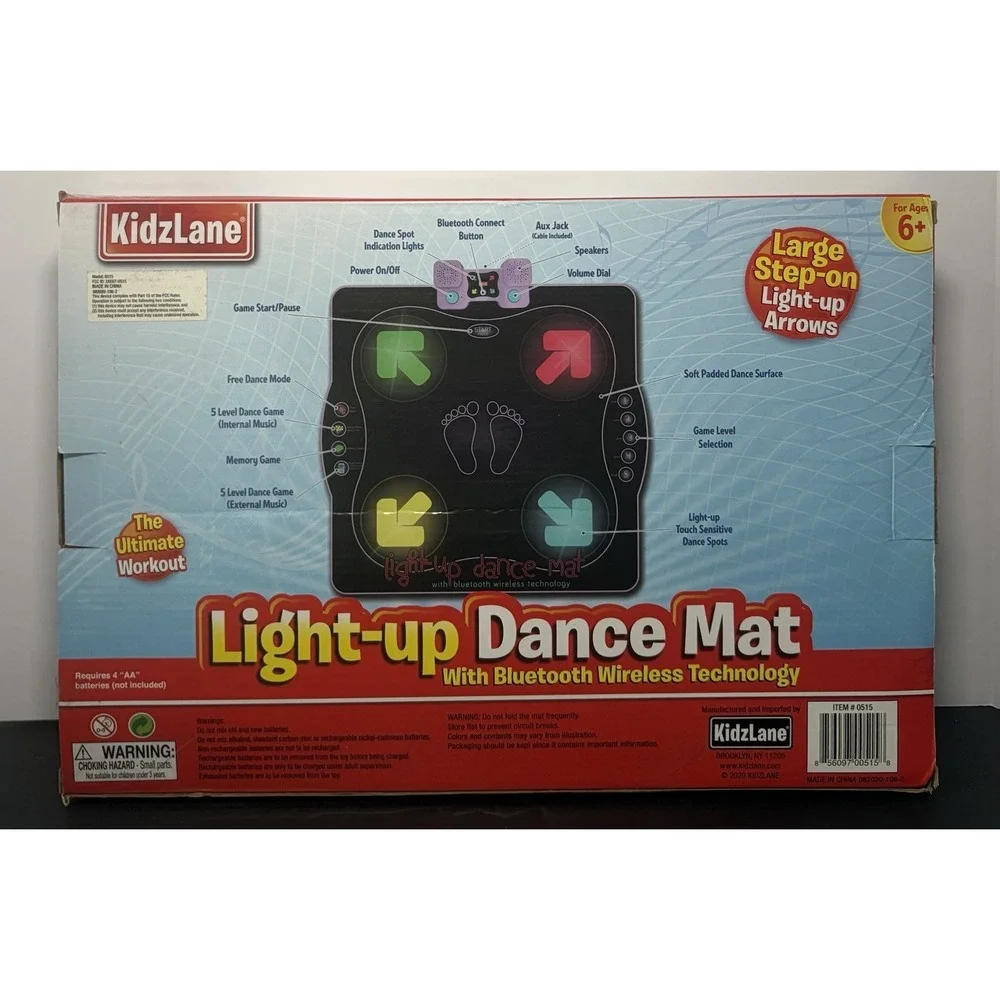 KidzLane Light-Up Dance Mat Bluetooth Wireless Step on Dance Arrows Cordless